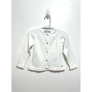 Tartine et Chocolat Baby Girl Size 2 Cotton White Button Cardigan Sweater NWOT